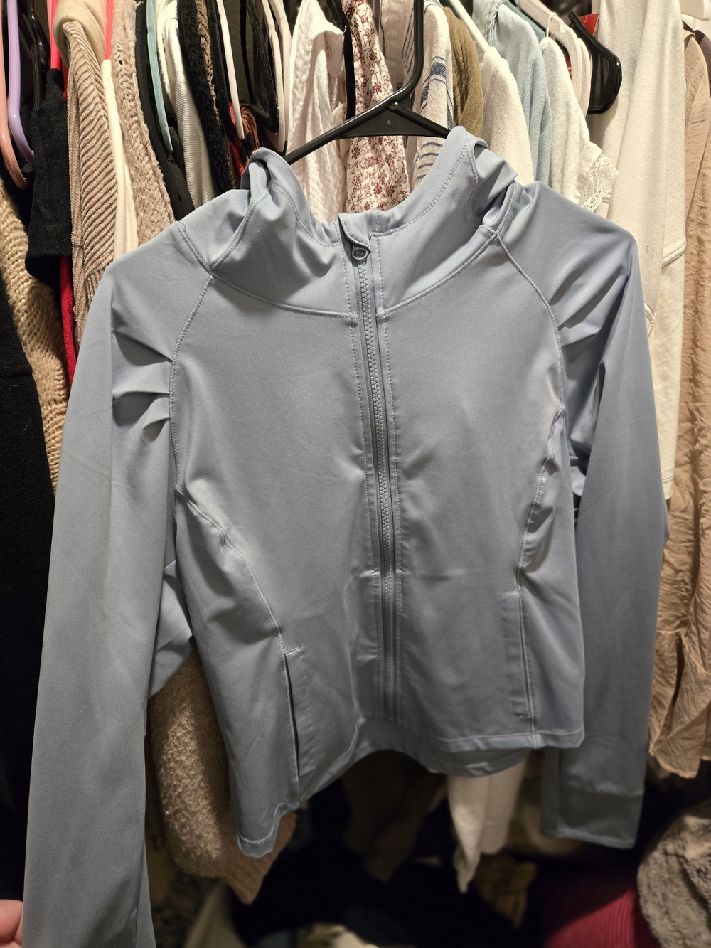 Light Blue Women's Hooded Zip-Front Jacket